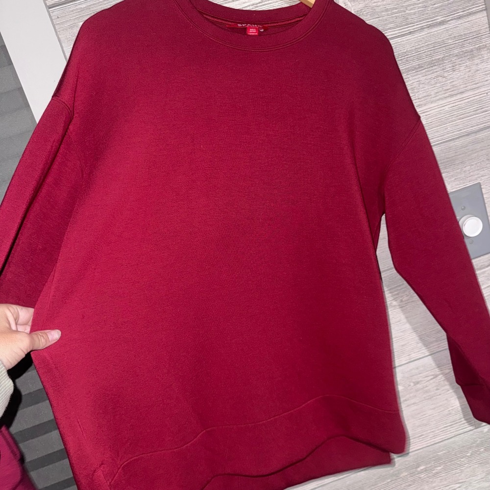 SPANX Women's S Burgundy Modal Oversized Crewneck Sweatshirt Tunic - Picture 3 of 6